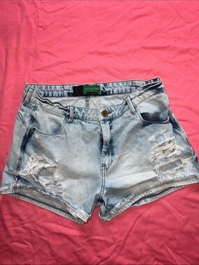 MAC Cosmetics Pale Blue Ripped Denim Shorts